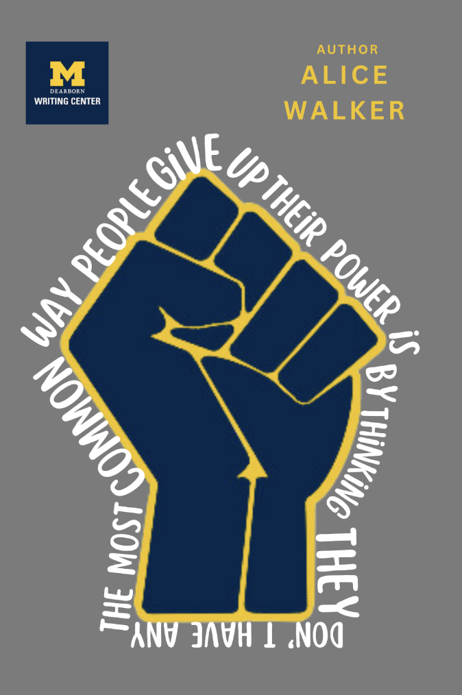 Artwork of a fist and quote